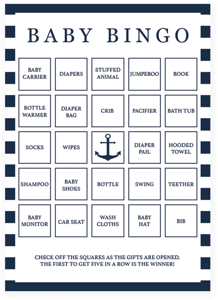 Nautical Printable Baby Bingo Cards By Littlesizzle - Baby Shower Bingo Nautical (819x1024), Png Download
