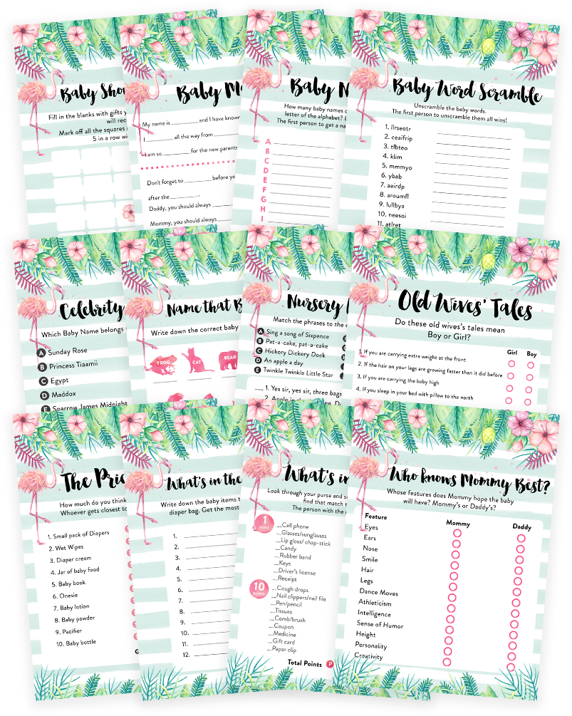 Tropical Flamingo Baby Shower Game Pack - Baby Shower (819x1024), Png Download