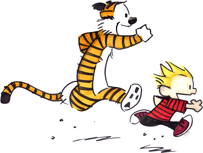Calvin And Hobbes Png Clipart - Calvin And Hobbes Running (690x528), Png Download