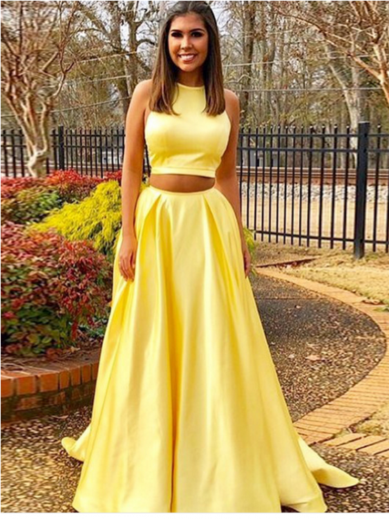 Cheap Prom Dresses, Prom Dresses Yellow, 2018 Prom - Two Piece Prom Dresses 2019 (750x750), Png Download