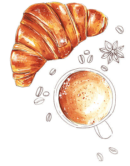 Largest Collection Of Free To Edit Croissant@super - Dibujo Cafe Con Croissant (416x532), Png Download