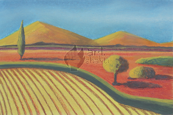 Landscape Abstract Pastel Fields - Watercolor Paint (606x402), Png Download