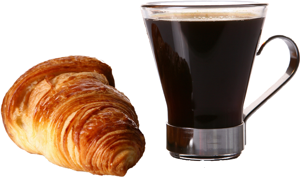 Go To Image - Coffee With Croissant Png (1000x647), Png Download