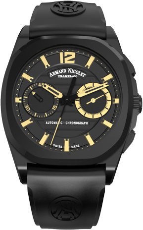 Black D - L - C - Stainless Steel 316l With Black Rubber - Armand Nicolet J09 Chronograph A654aqnncgg4710n Watch (350x519), Png Download
