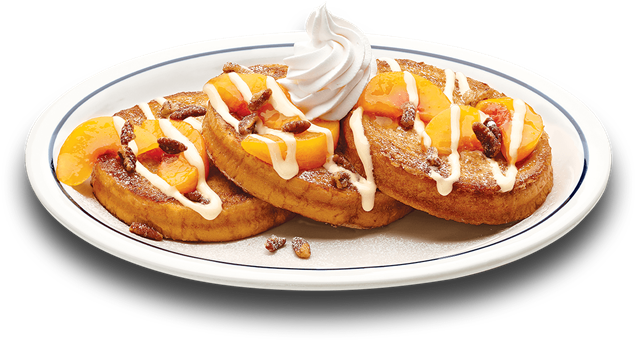 Ihop's Peaches & Cream Brioche French Toast - Ihop Peach French Toast (728x367), Png Download