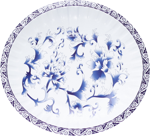 7 Inch Paper Plate - Chinese Blue Design On Paper Plate (500x455), Png Download