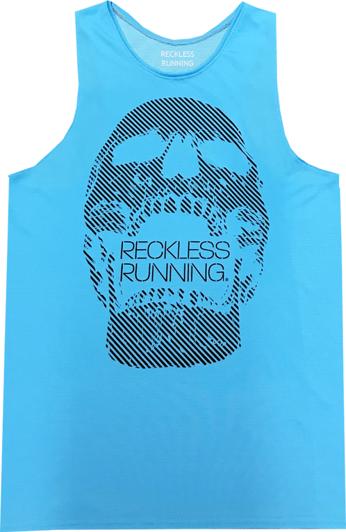 Men's Turquoise Grid Skull Performance Racing Singlet - Active Tank (498x765), Png Download