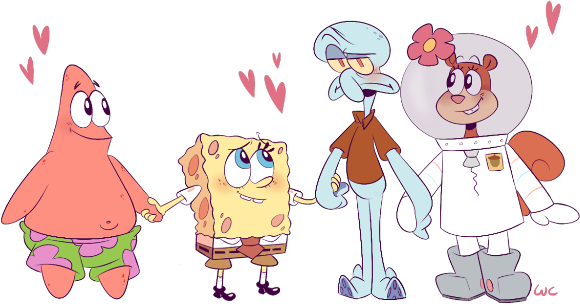 Spongebob And Patrick And Squidward And Sandy Spongebob - Sandy Cheeks Spongebob And Squidward (1280x777), Png Download