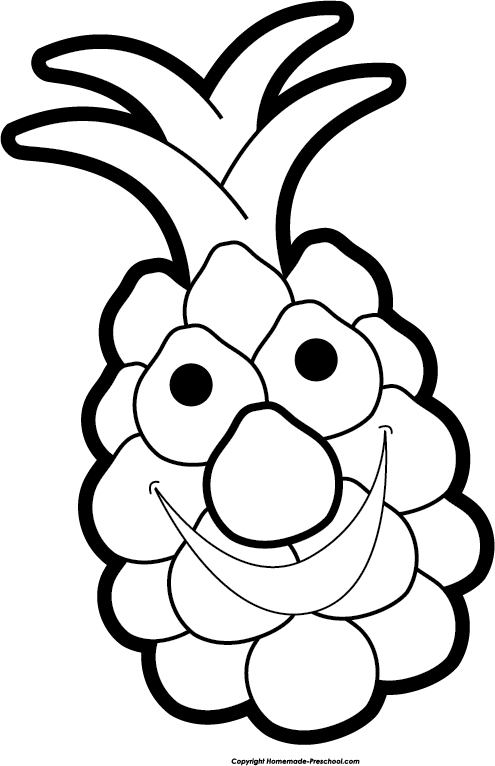 Graphic Happy Pineapple Clipart - Pineapple Face Clipart Black And White (495x766), Png Download