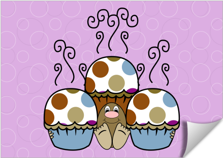 Cute Monster With Blue And Brown Polkadot Cupcakes - Cartoon (674x516), Png Download