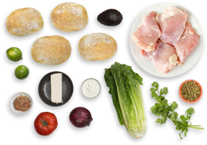 Pressed Chicken Tortas With Romaine Salad, Queso Fresco - Goat Meat (700x477), Png Download
