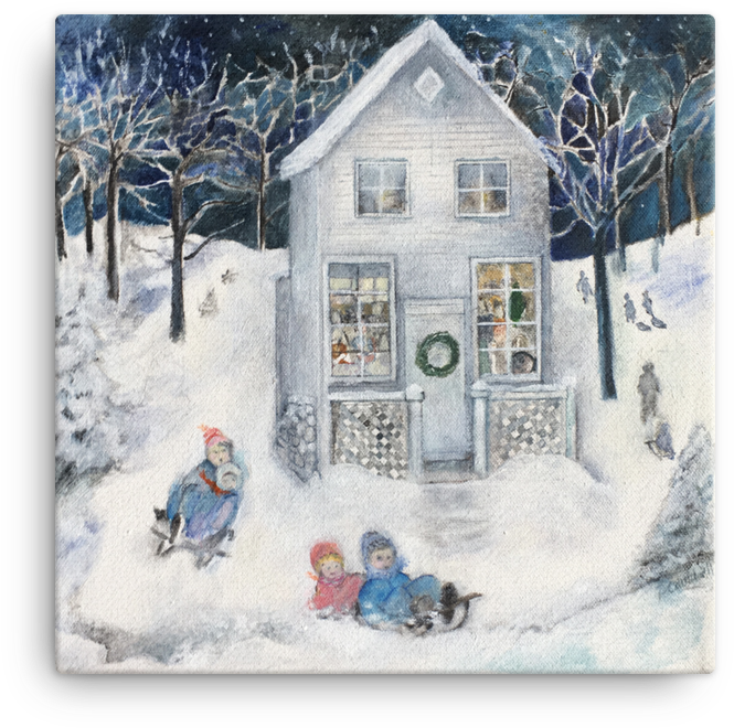 Sledding At Christmas In The 1950's Canvas Print - Picture Frame (1000x1000), Png Download
