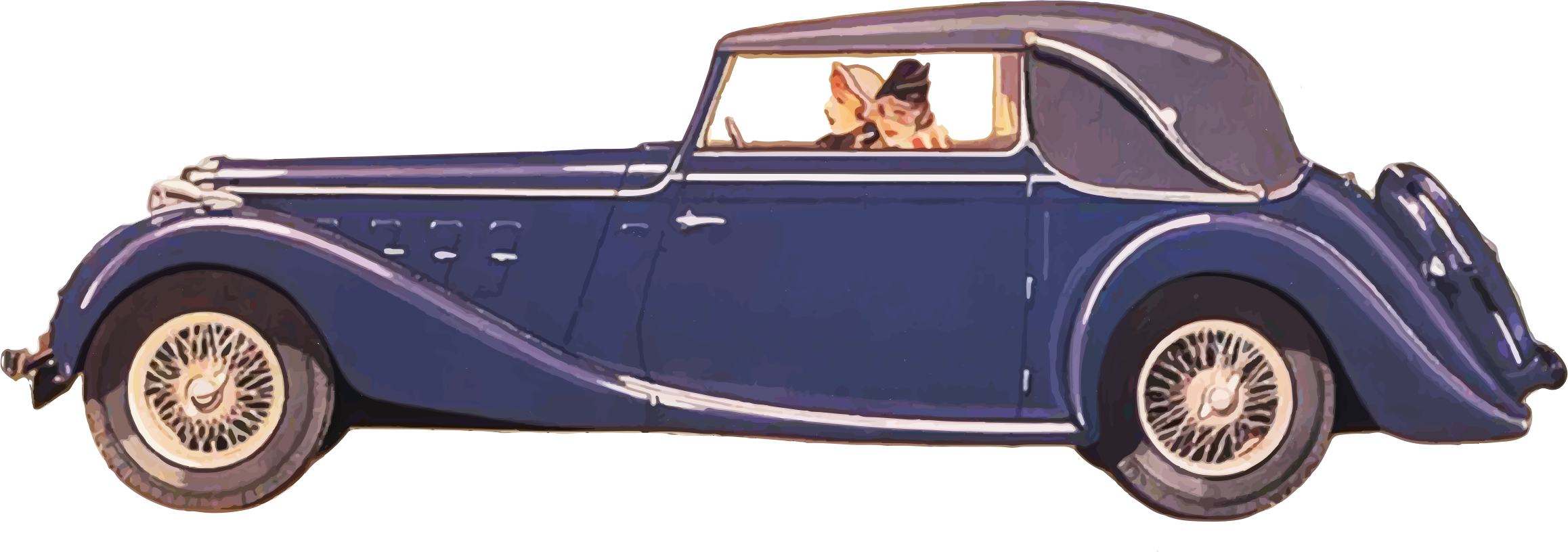 Ladies Driving Vintage Car - Classic Car Png (2316x816), Png Download