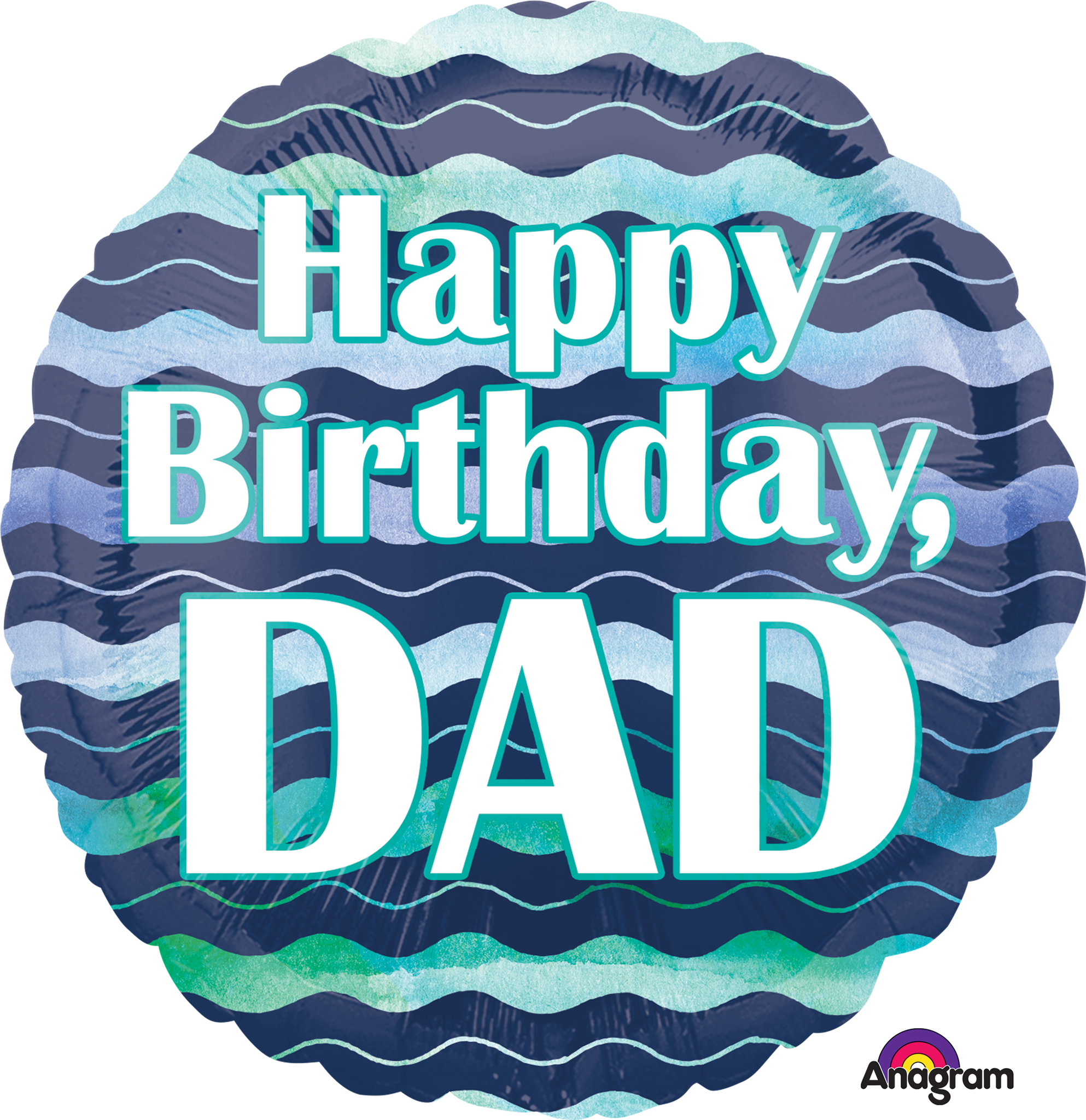 18" Watercolor Waves Hbd Dad Foil Balloon - Lighthouse Flower Shop (1986x2048), Png Download
