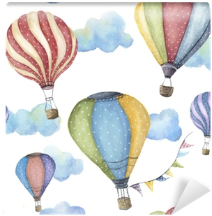 Watercolor Pattern With Cartoon Hot Air Balloon - Hot Air Balloons Watercolor (400x400), Png Download