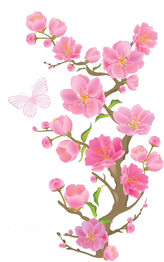 Spring Branch With Butterflies Png Clipart Picture - Cherry Blossom Transparent Background (425x600), Png Download
