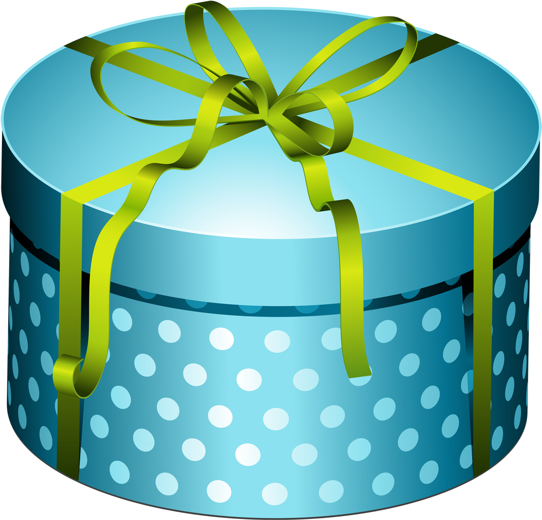 Blue Round Present Box With Bow Png Clipart - Vector Gift (1200x1166), Png Download