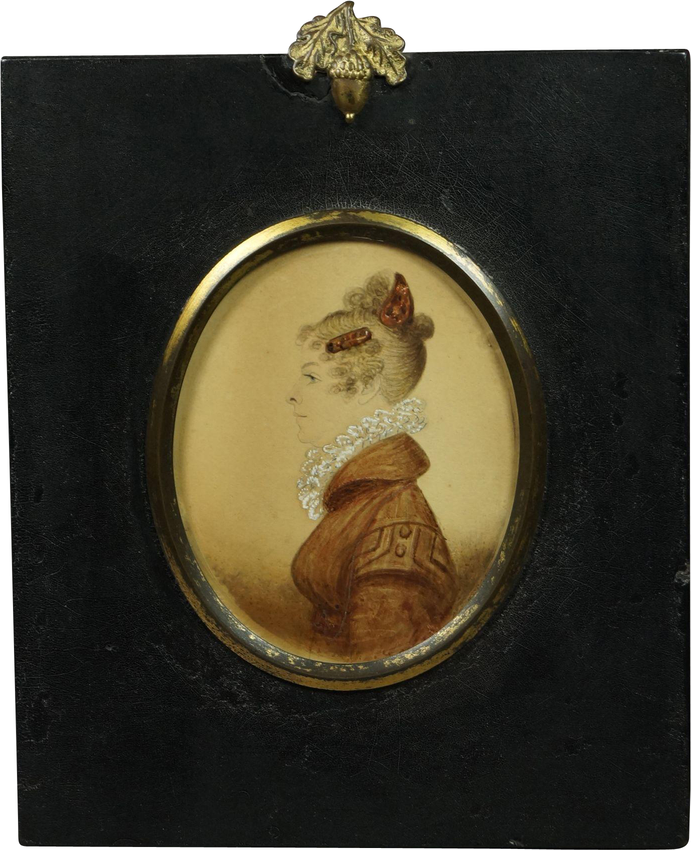Antique Watercolor Portrait Miniature Regency Lady - Comb (1703x1703), Png Download