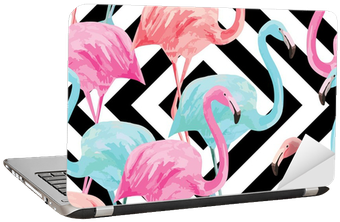 Flamingo Watercolor Pattern, Geometric Background Laptop - Tropical Wallpaper Flamingo (400x400), Png Download