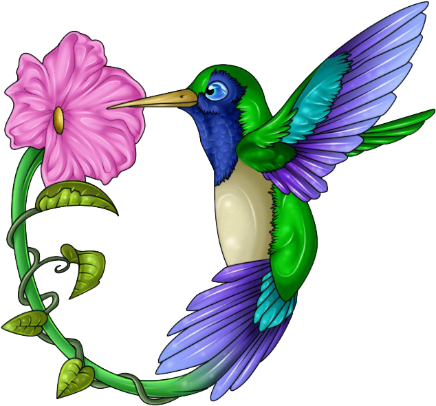 Hummingbird Tattoos Free Download Png - Hummingbird With Flower Clip Art (664x611), Png Download
