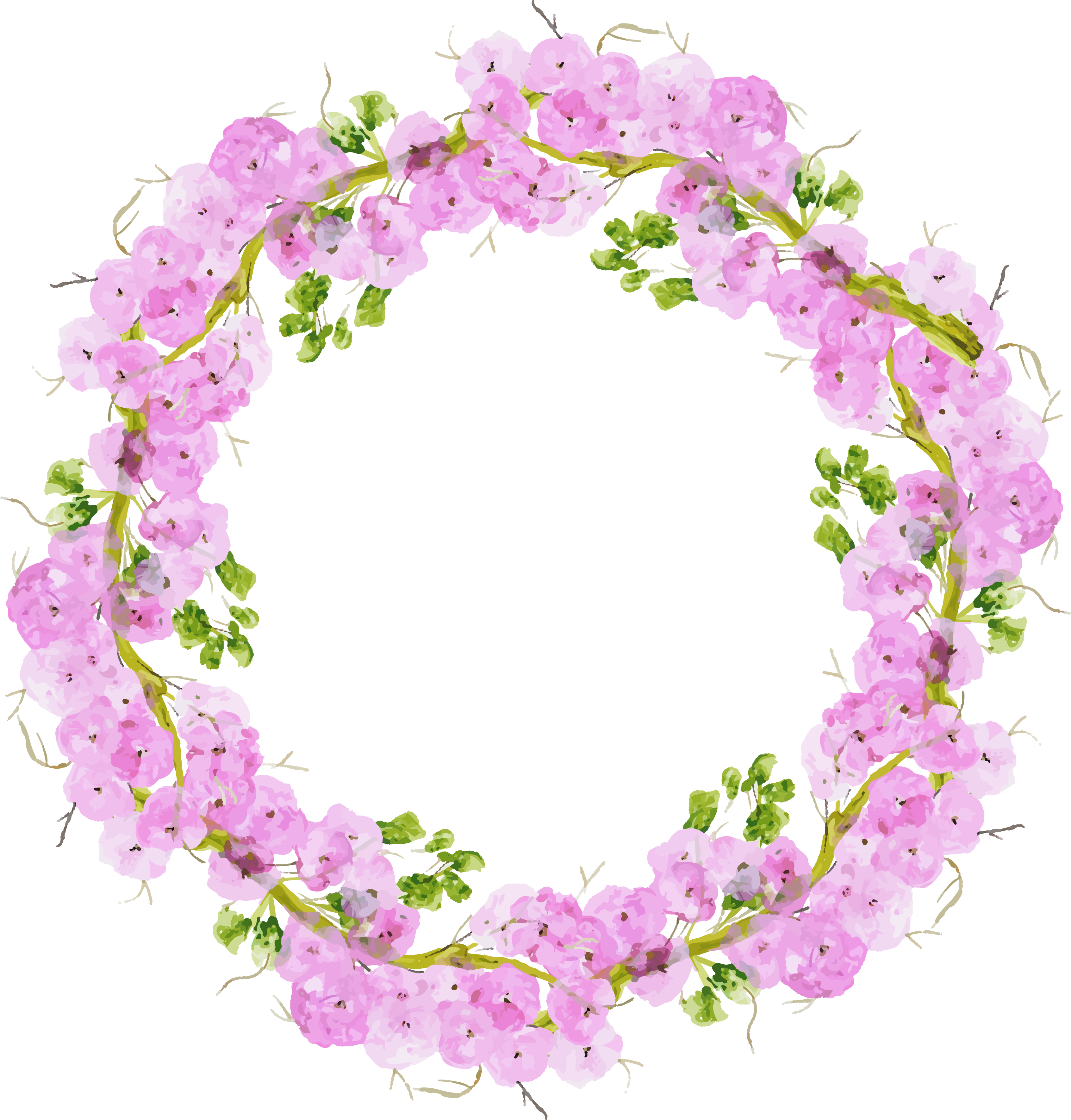 Jpg Royalty Free Design Pink Watercolor Painting Transprent - Цветочный Венок Png (3385x3539), Png Download