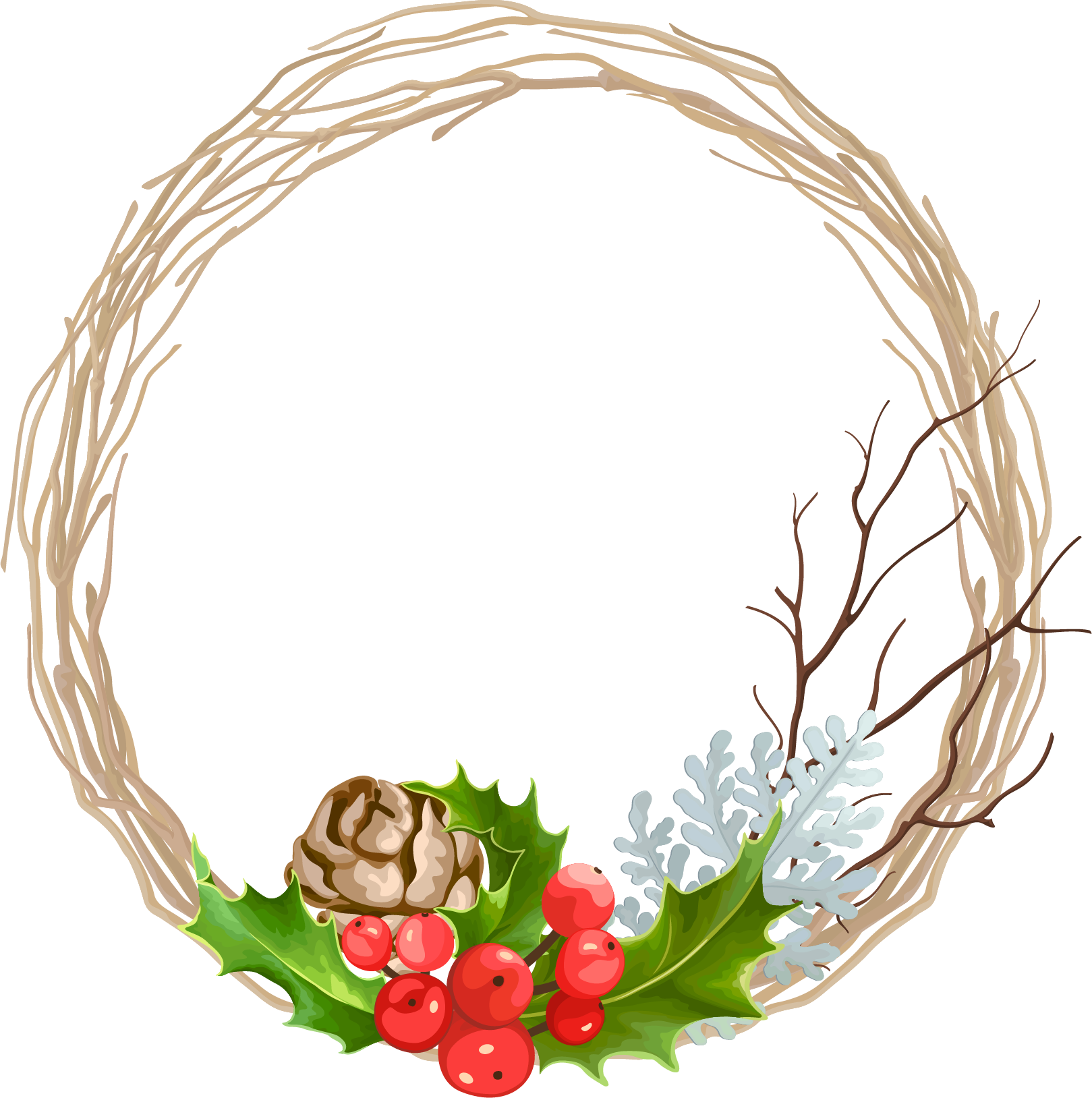 Svg Transparent Stock Christmas Garland Decoration - Free Christmas Holly Wreaths Vector (1619x1628), Png Download