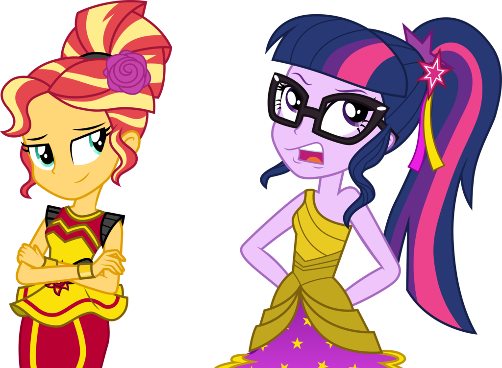 Sunset And Twilight Sparkle By Cloudyglow On - Sunset Shimmer And Twilight (1024x751), Png Download