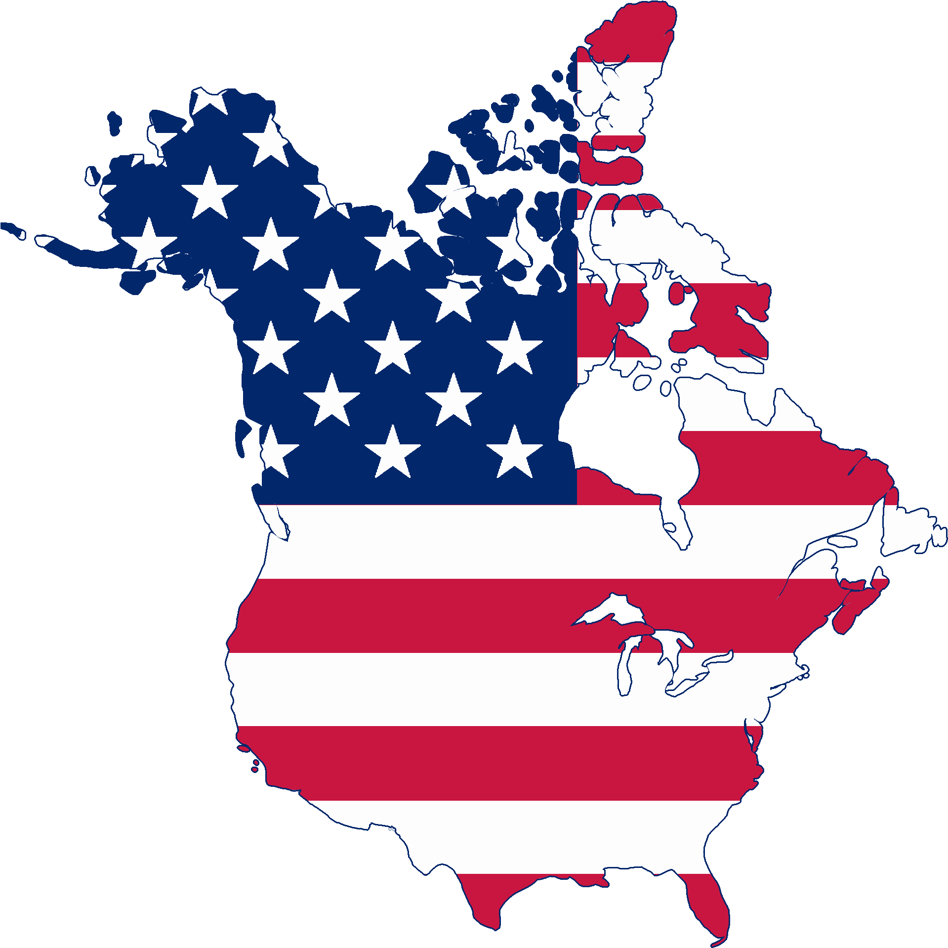 Flag Map Of Canada And United States - Usa Canada Flag Map (2000x2000), Png Download