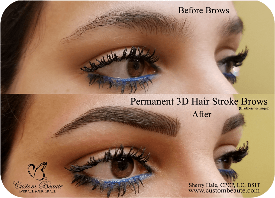 Before And After Comparison - Hair Stroke Eyebrows Vs Microblading (1280x853), Png Download