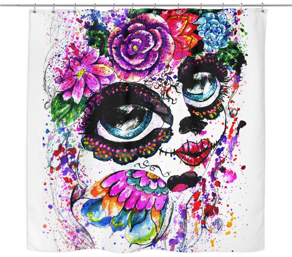 Sugar Skull Watercolor Girl Shower Curtain - Watercolor Sugar Skull (1024x1024), Png Download