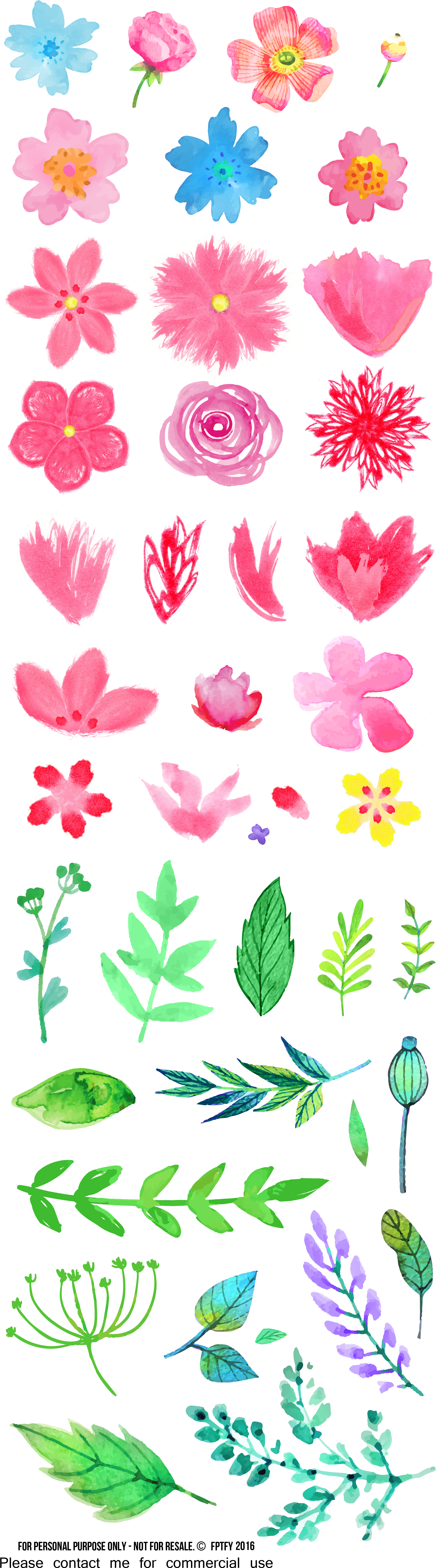 Cute Flower Cliparts - Watercolor Painting (2400x8304), Png Download