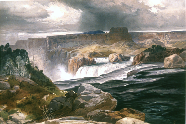 Great Falls Of Snake River - Thomas Moran Yellowstone Valley (600x600), Png Download