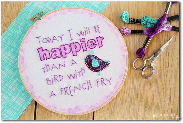 Bird With A French Fry Embroidery - Embroidery (648x432), Png Download