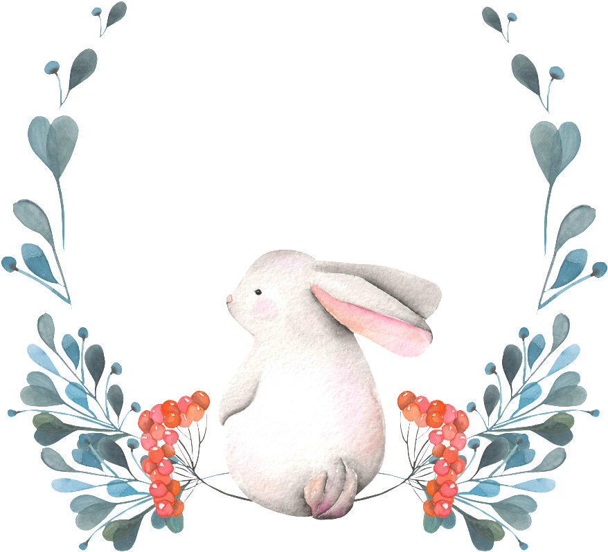 The Rabbit Png Transparent Hand-painted Back Seated - Animal Wreath Watercolor (1024x1024), Png Download