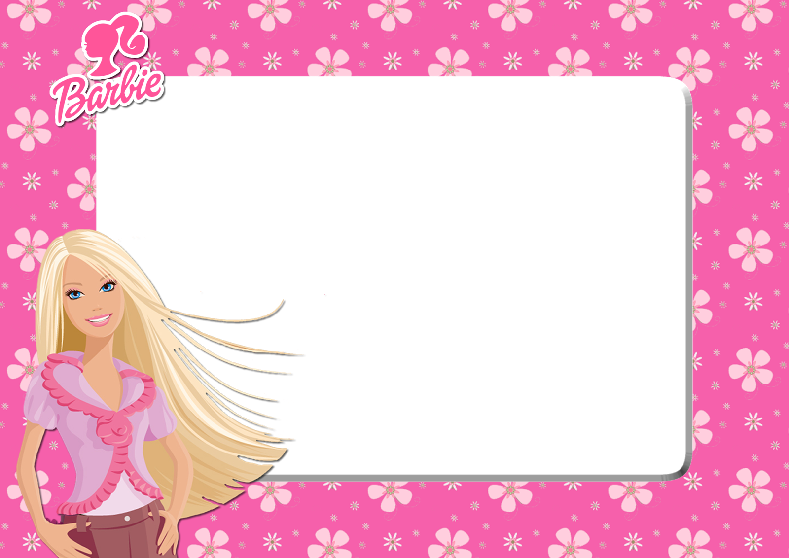 Barbie Pink Fl Png Frame Printable Frames Cartoon - Barbie Frame Png (1600x1132), Png Download