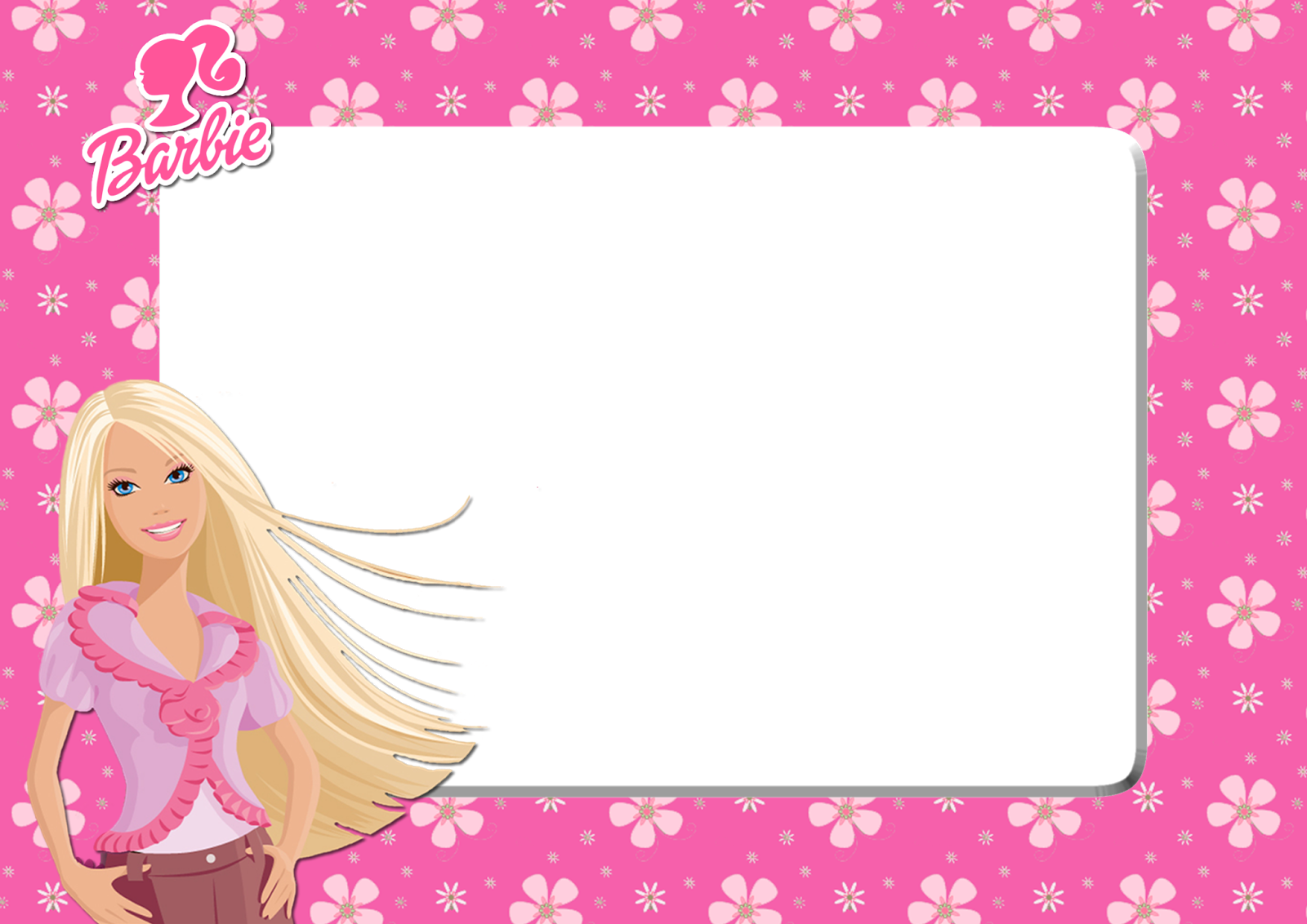 Download Barbie Pink Fl Png Frame Printable Frames Cartoon - Barbie