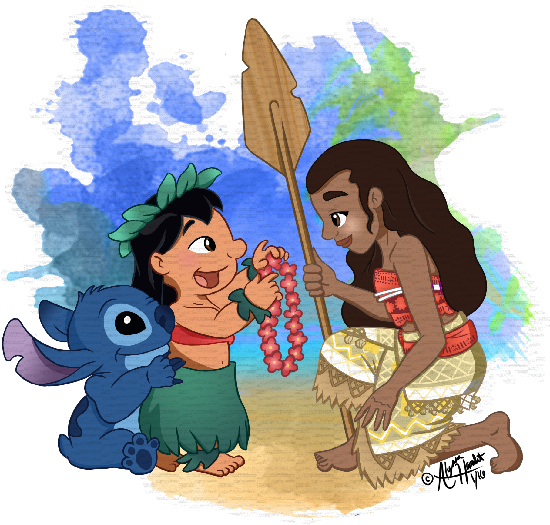 Full Version Of The Piece I Made For The Ohana Gallery - Lilo And Stitch And Moana (1864x1776), Png Download