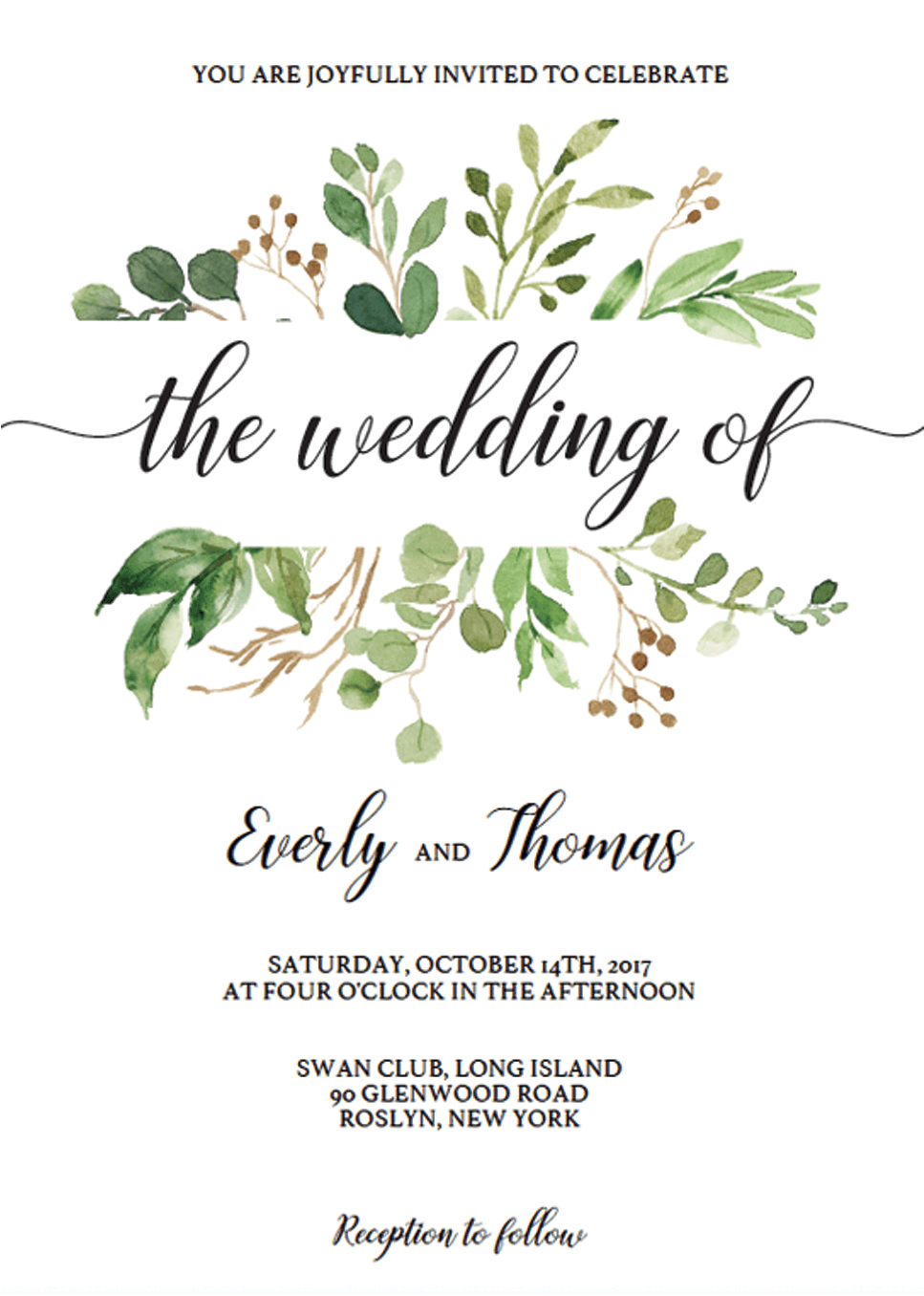 Watercolor Wedding Invitation Template Download By - Zazzle Greenery Bridesmaid Personalised-10 Tote Bag (1200x1500), Png Download