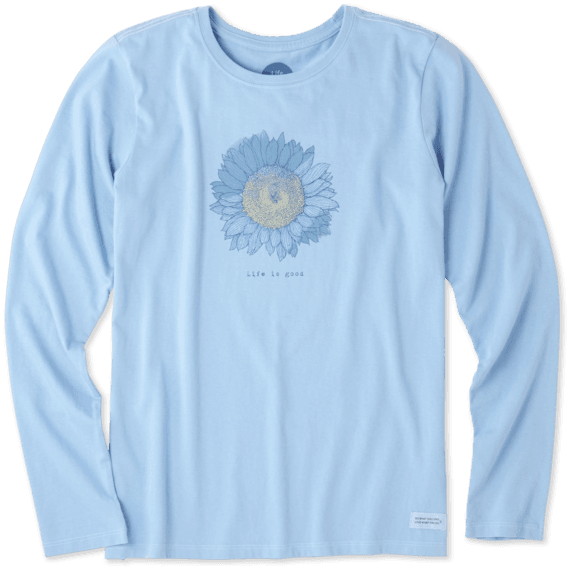 Women's Engraved Sunflower Long Sleeve Crusher - Long-sleeved T-shirt (570x570), Png Download