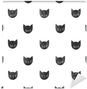 Seamless Pattern With Watercolor Black Cats - Watercolor Painting (400x400), Png Download