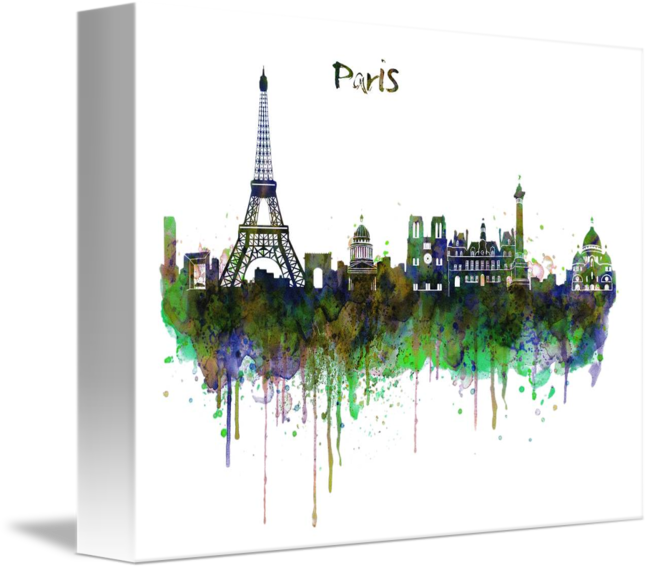 "paris Skyline Watercolor" By Marian Voicu - Watercolor Painting (650x570), Png Download