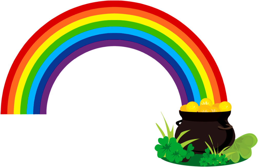 Pot Of Gold Rainbow Png Picture Black And White - St Patricks Clipart (1024x693), Png Download