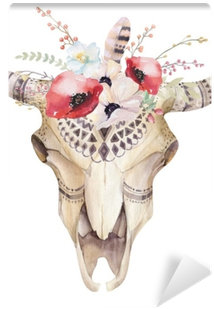Watercolor Bohemian Cow Skull - Cow And Flowers - Free Transparent PNG ...