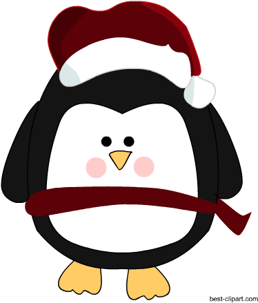 Cute Penguin In Christmas Hat And Scarf Clip Art - Clip Art (450x450), Png Download