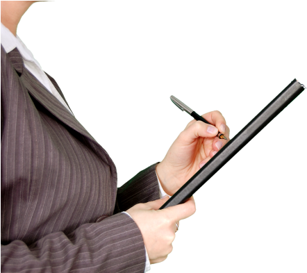 Download Women Holding Notepad Png Image - Sitting (500x392), Png Download