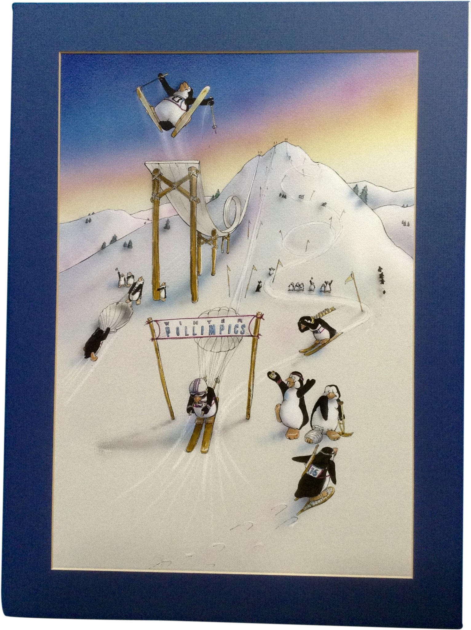 G Johns, Winter Olympics Pollimpics Penguins Skiing - Watercolor Painting (2048x2048), Png Download