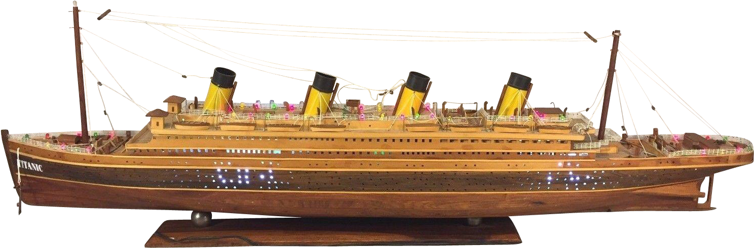 Vintage Rms Titanic Ship Wood Model With Base W/ Flashing - Ship (1487x1487), Png Download