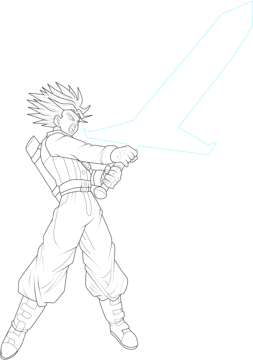 Mirai Trunks Super Saiyan Rage - Line Art (1024x1365), Png Download