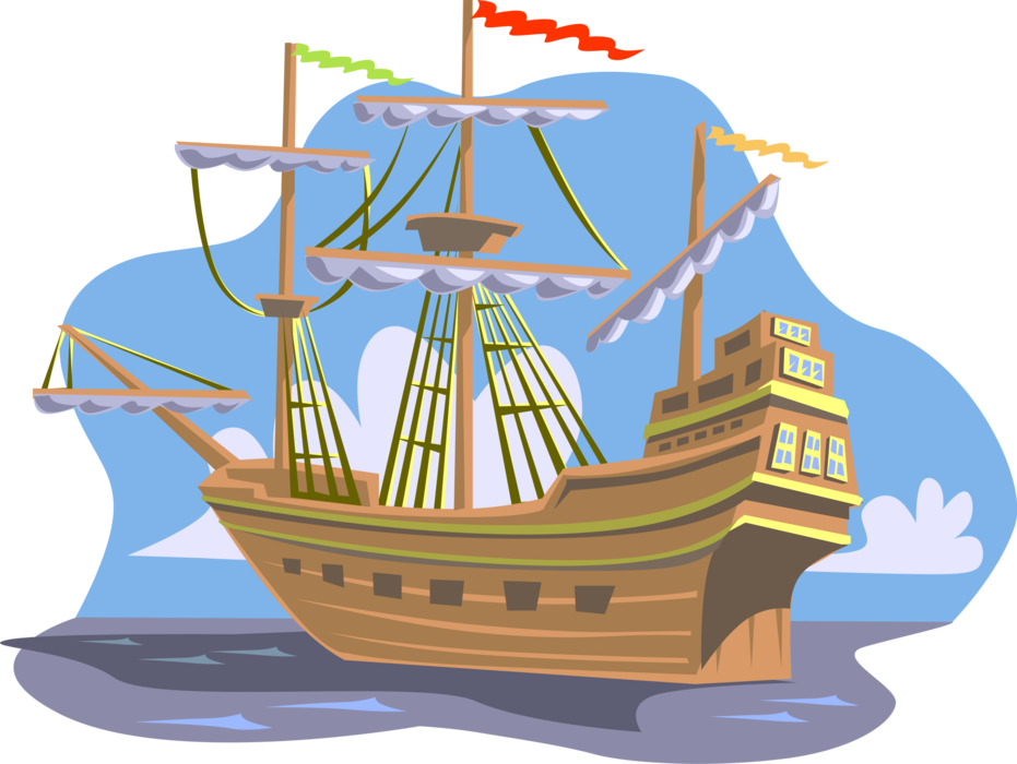 Vector Illustration Of Christopher Columbus 15th Century - Cabeza De Vaca Boat (931x700), Png Download