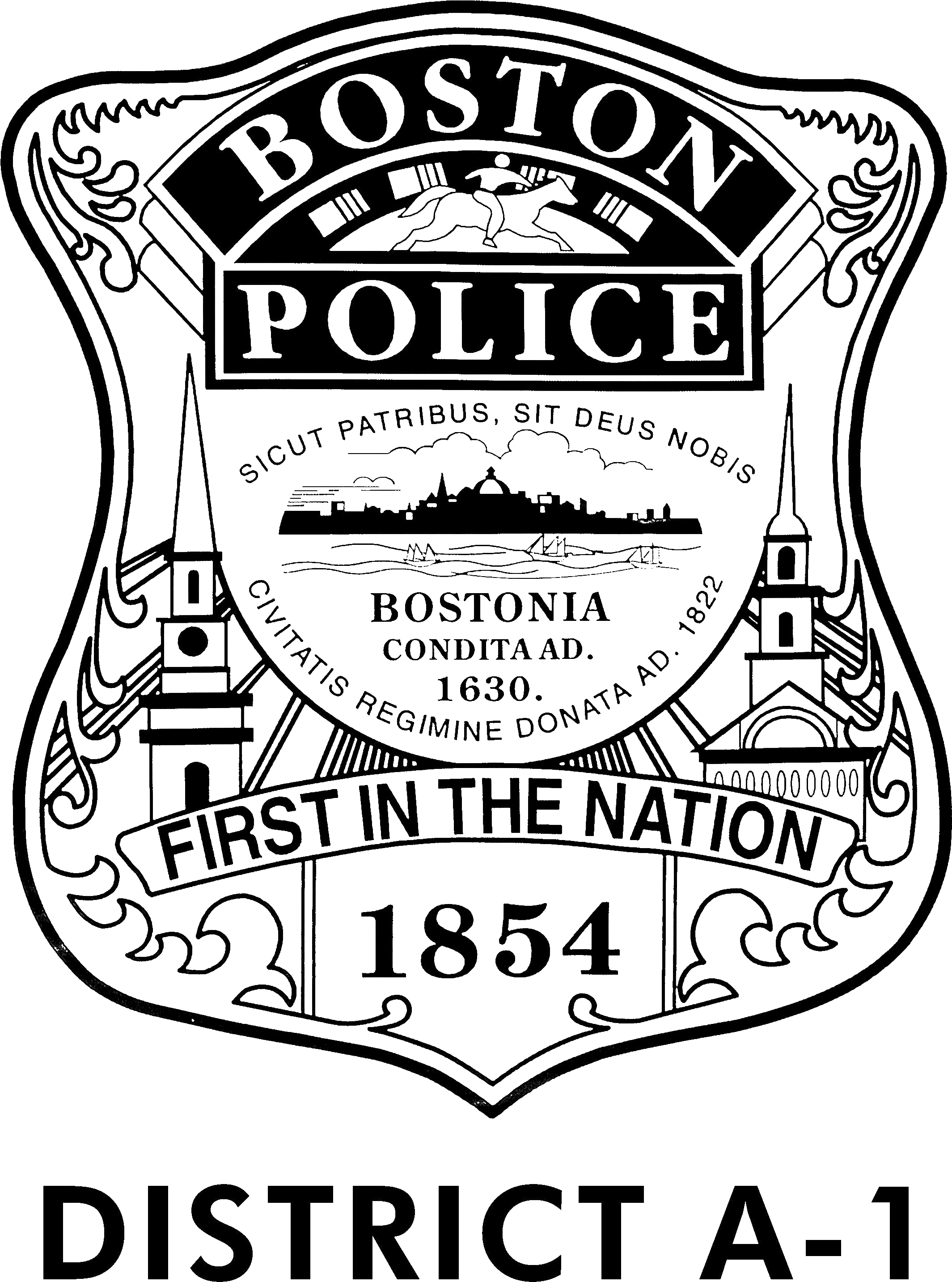 Bpd Logo District A-1 Clear - Boston Police Badge Logo (2550x3300), Png Download